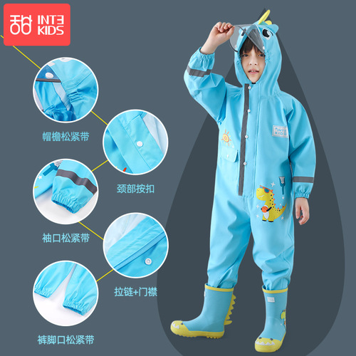 Children's one-piece raincoat boy baby poncho primary school girl kindergarten dinosaur rain pants suit full body rainproof