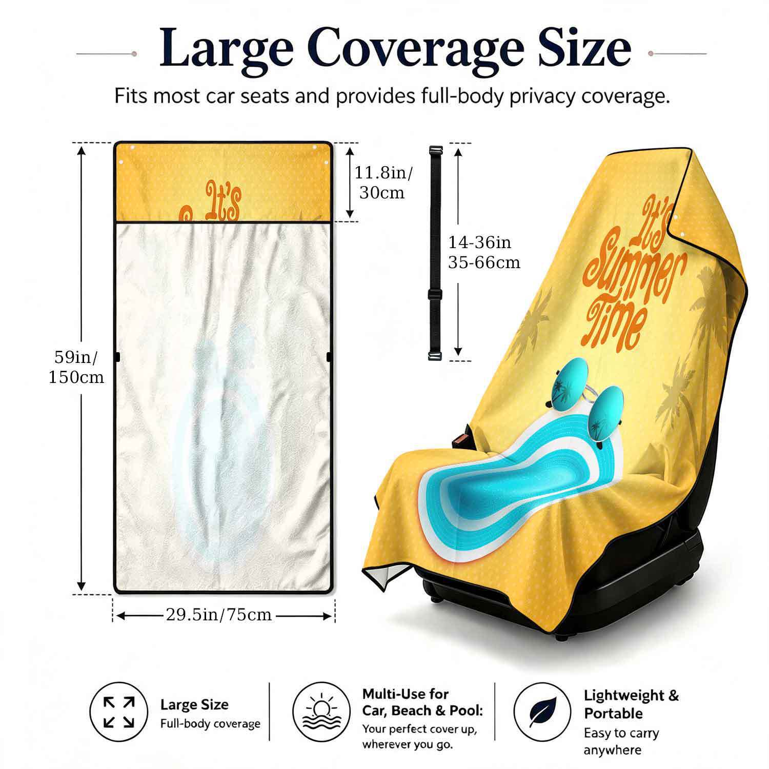 Summer bath towel and car seat cover 2-in-1, ultra-fine fiber outdoor beach and car dual-use universal seat cushion