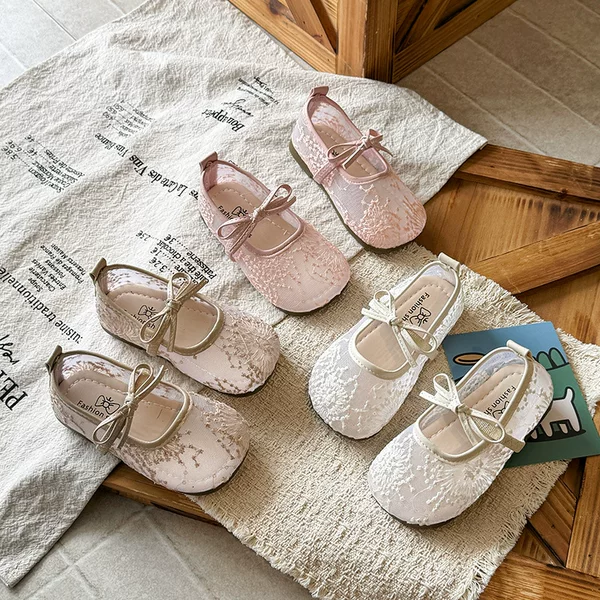Flat Breathable Mesh Shoes for Girls, 2026 Spring and Summer New Korean Style Girls' Bowknot Shallow Mary Jane Shoes