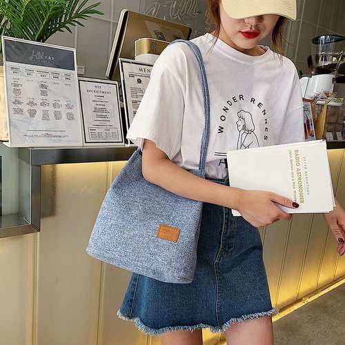 Women's Handbag Western and Eastern Fashion Linen Fabric Simple Solid Color Casual Bucket Bag Single Shoulder Bag