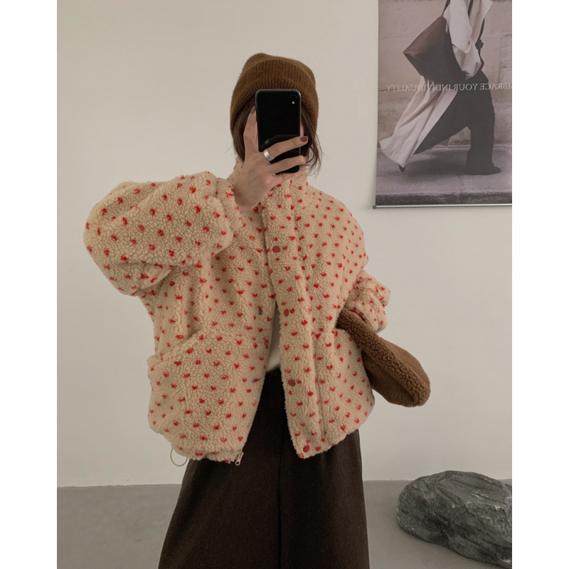 Padded and Thickened Korean-Style Sherpa Coat with Large Pockets, Inner Lining, and Drawstring Hem