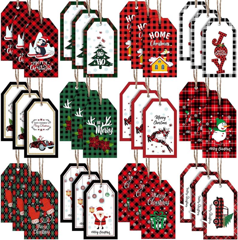 クリスマスチェック柄木製看板タグクリスマスツリー木製吊り下げ装飾品農家ヴィンテージサンタクロース雪だるまパーティー装飾|undefined