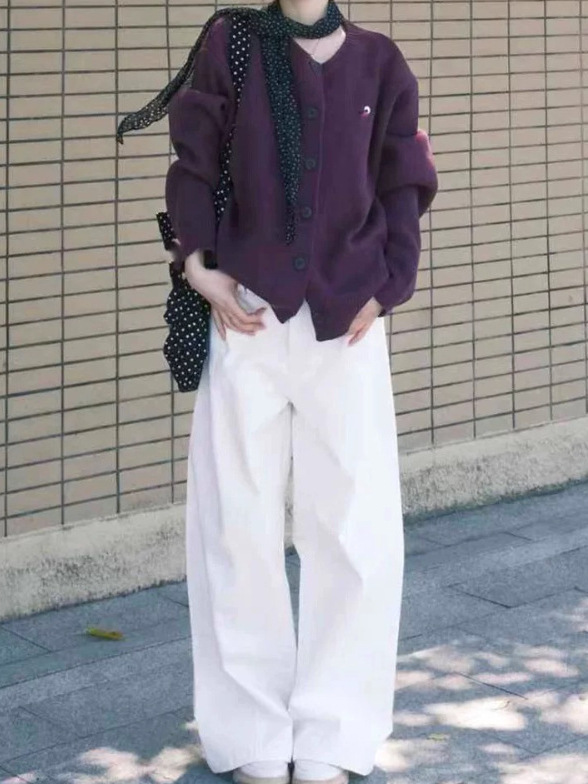 早秋穿搭一整套2025韩系减龄长裤子学院风独特漂亮开衫上衣女两件|undefined