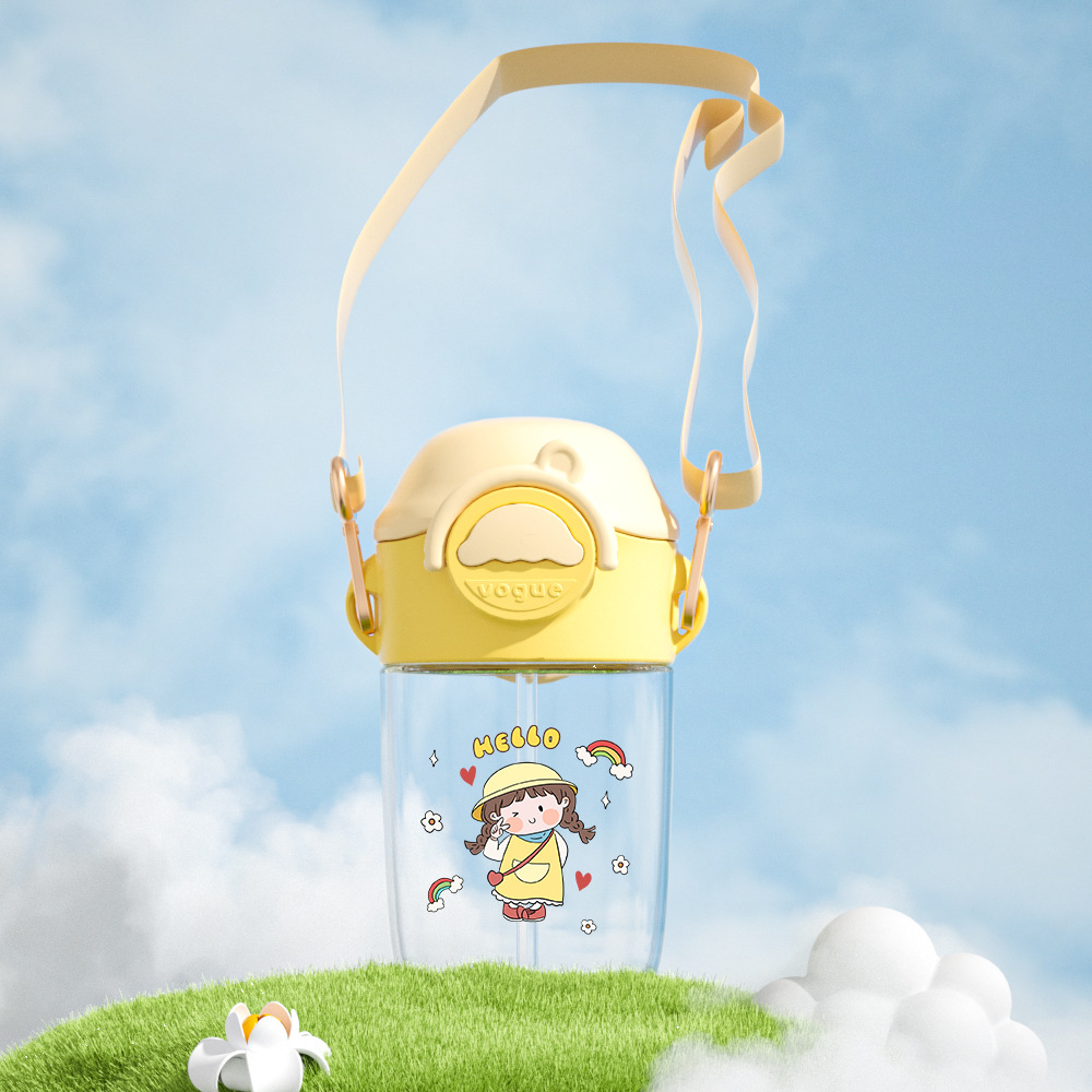 Tookie TikTok Net rojo Correa crossbody taza de paja Linda taza de agua estudiante de alta apariencia portátil taza de los niños