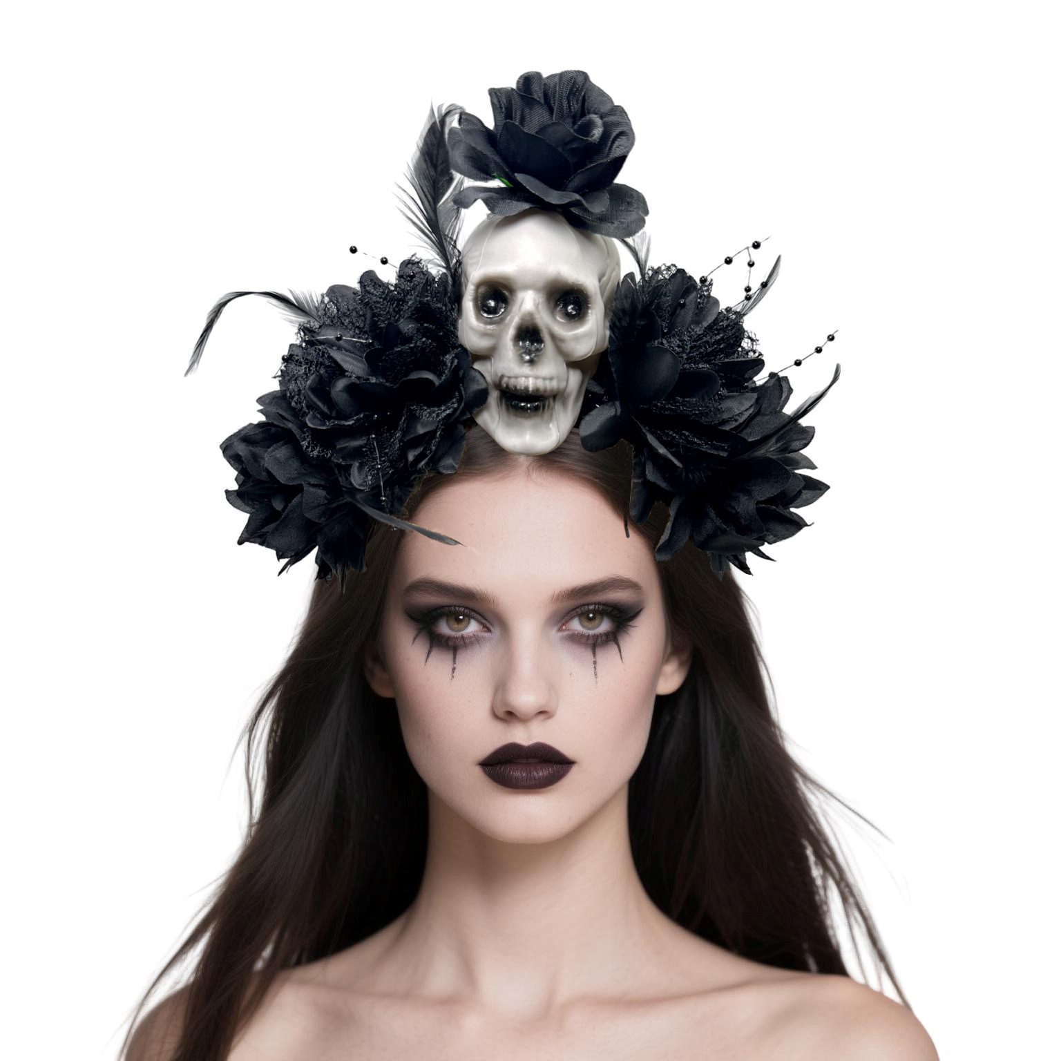 Día de los Muertos Diadema de Calavera Fiesta cos Tocado de cos Diadema de flor artificial de Halloween Tocado de cráneo de terror oscuro