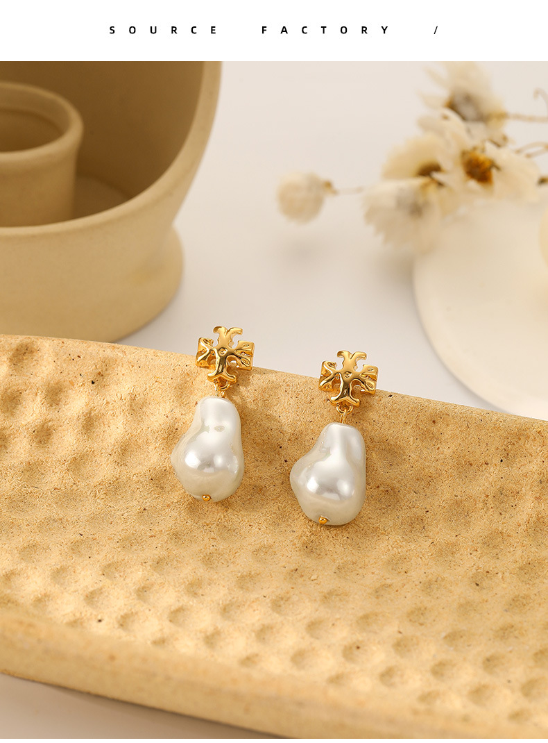 Retro Geometric Copper Plating Pearl Earrings 1 Pair