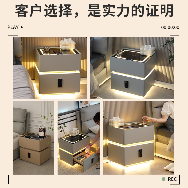 Mesita de noche inteligente, lujo ligero, alta calidad, madera maciza con luz 2024, nuevo dormitorio con cerradura, pequeño gabinete, simple y moderno