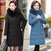 中老年時尚中長款棉服女2021年冬季韓版顯瘦氣質連帽棉衣女款