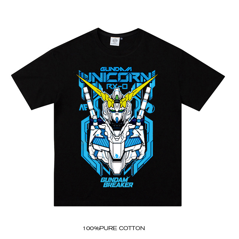 Summer Trendy Half-Sleeve Men's Gundam Japanese Style Short-Sleeved T-Shirt Top Anime Cartoon Large Size Casual Short-Sleeved T-Shirt