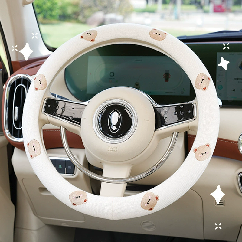 Чехол на руль автомобиля хлопок и лен с вышивкой облака медведь автомобильный дышащий нескользящий чехол на ручку автомобиля лето Универсальный чехол на руль