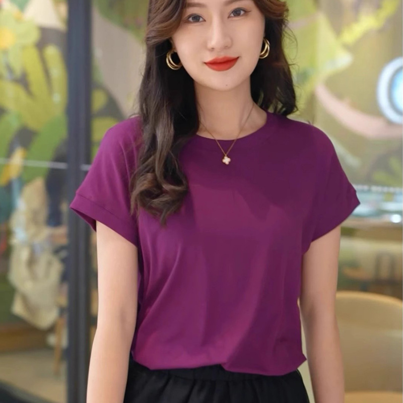 Tiktok batwing sleeve t-shirt women's round neck summer solid color simple small flying sleeve casual all-match loose short sleeve t-shirt women Tiktok batwing sleeve t-shirt women's round neck summer solid color simple small flying sleeve casual all-match loose short sleeve t-shirt women