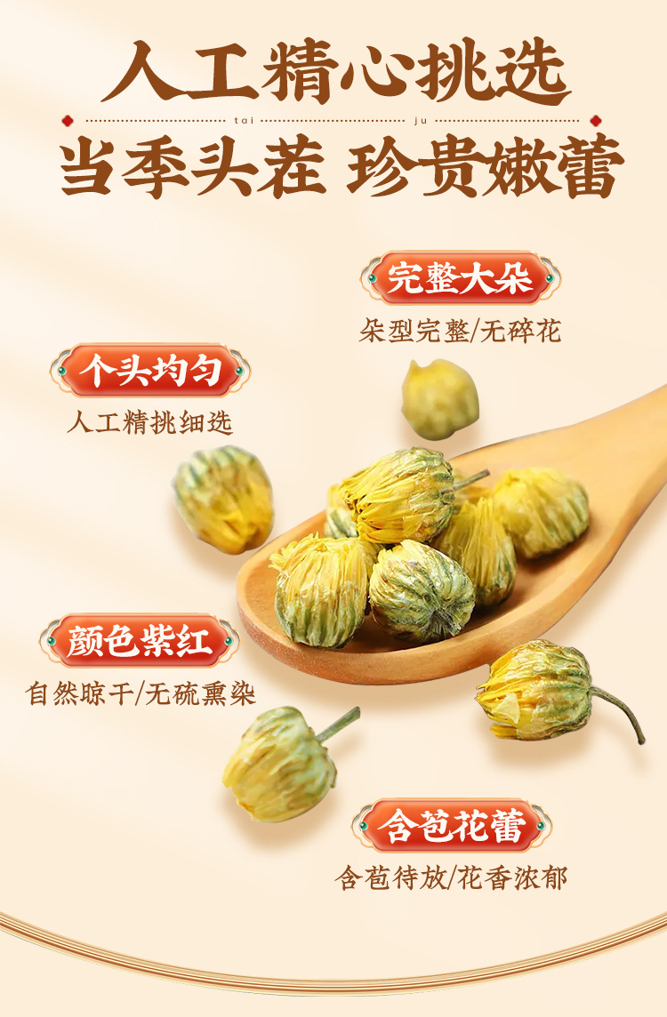 Dried Chrysanthemum Bud Tea Tai Ju Hangzhou White Chrysanthemum 40g Jar key features