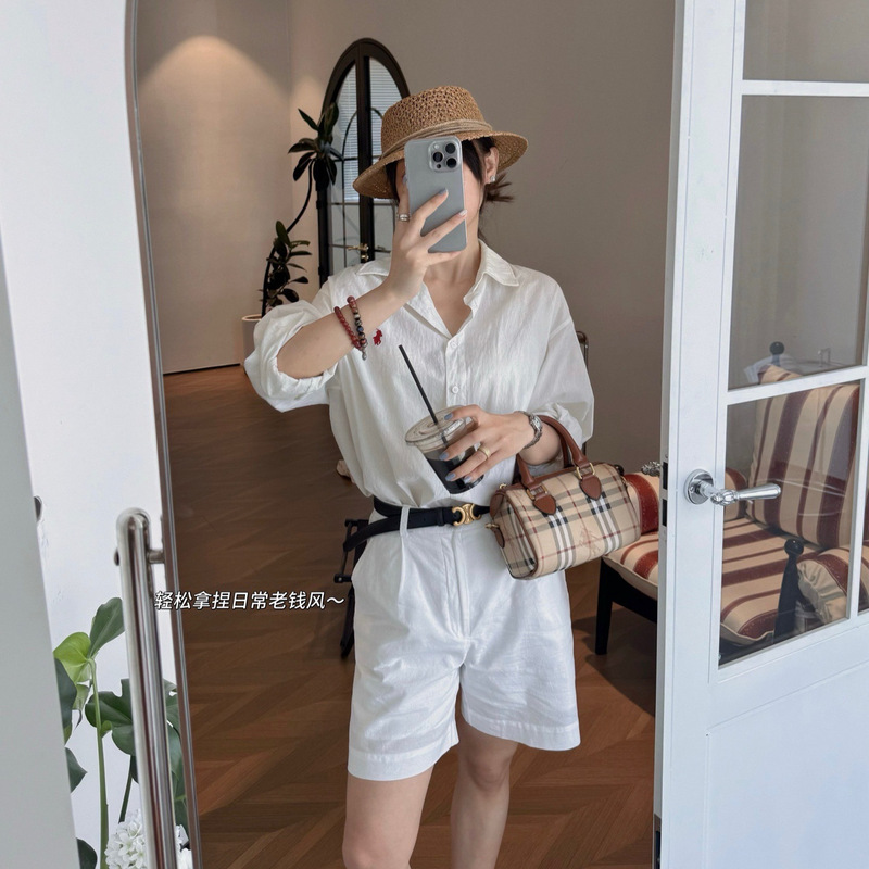 Bermuda Linen Shorts for Women, Same Style as Bloggers, Minimalist Old Money Straight-Leg Trousers, High-End Commuter Five-Point Pants for Summer
