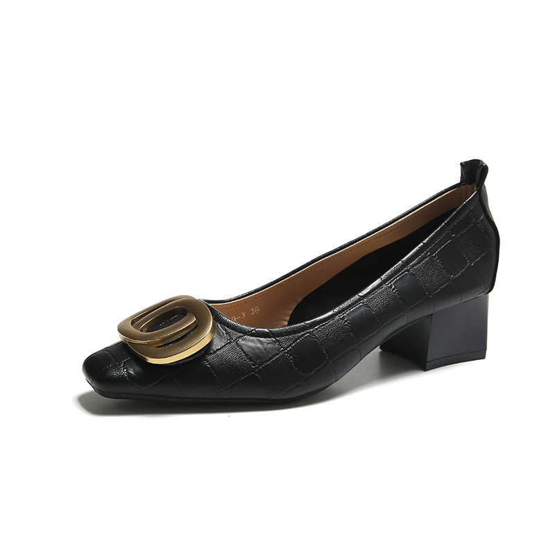 Ein Stück auf Lager, flacher Mund, dicker Absatz, Damenschuhe, 2023 Sommer, neue karreeförmige Low-Top-High-Heels, weiches Leder, einzelne Schuhe für Damen_voghion.com