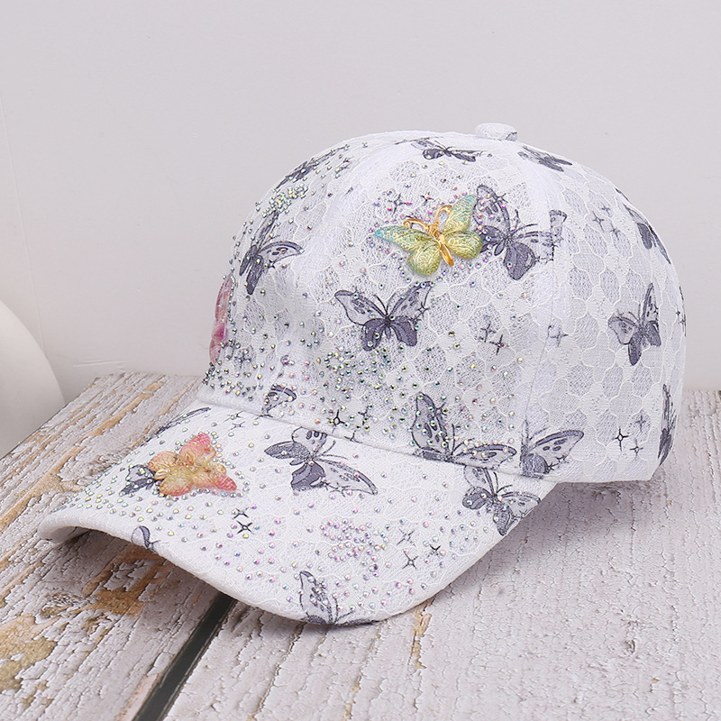 New Fashion Lace Mesh Baseball Cap With Rhinestone Butterfly Decoration, Breathable And Elegant For Outdoor Travel_voghion.com