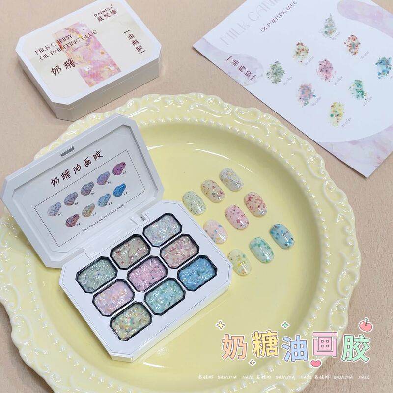 Nail glue Jiugongge suit toffee oil painting pat glue wash-free solid glue three-dimensional painted glue nail salon