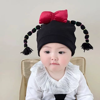 新生婴儿发带头饰蝴蝶结皮筋长辫帽子 韩版婴幼儿假发辫子发带