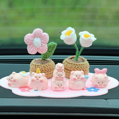 Interior Decorations, Car ornaments - 5-little-pigs-pink-flowers-lily-of-the-valley-pink-lucky-mat
