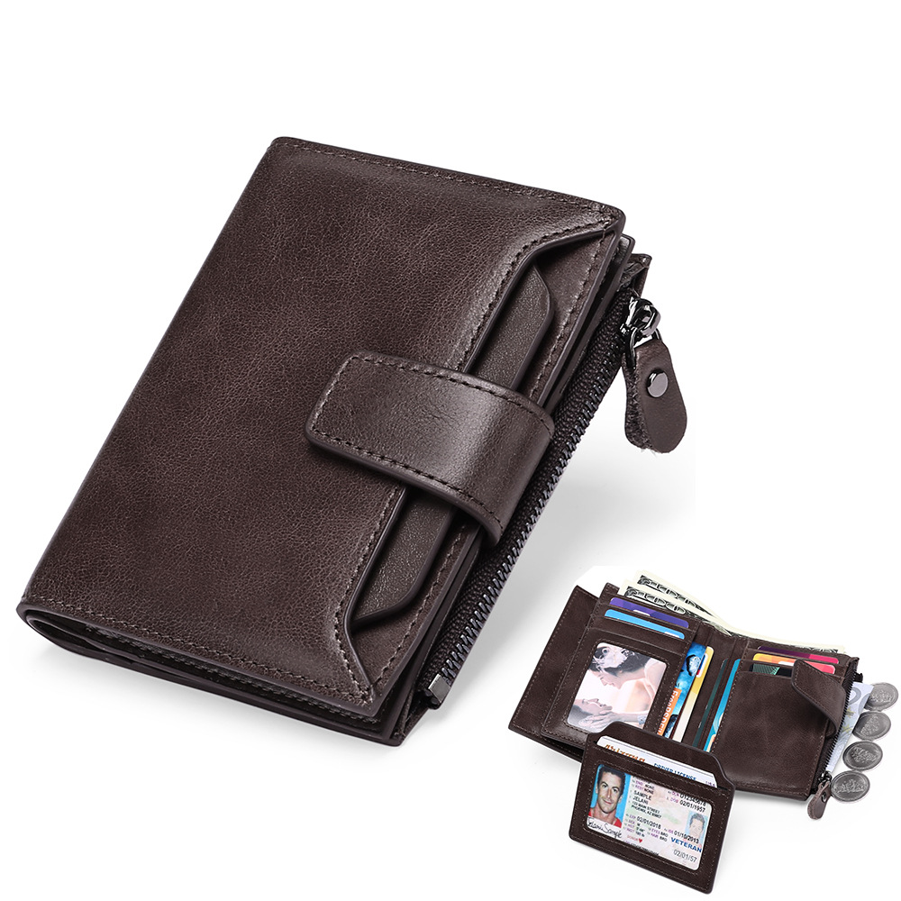 Men's short genuine leather wallet first layer polished cowhide Korean style fashion casual wallet driver's license wallet