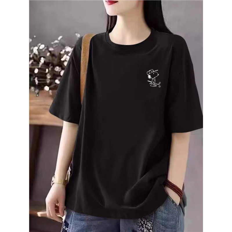 Foreign Trade Big-Name Export European Goods Original New Style 100% Short-Sleeved Literary T-Shirts for Women Summer Versatile Large Size Tops