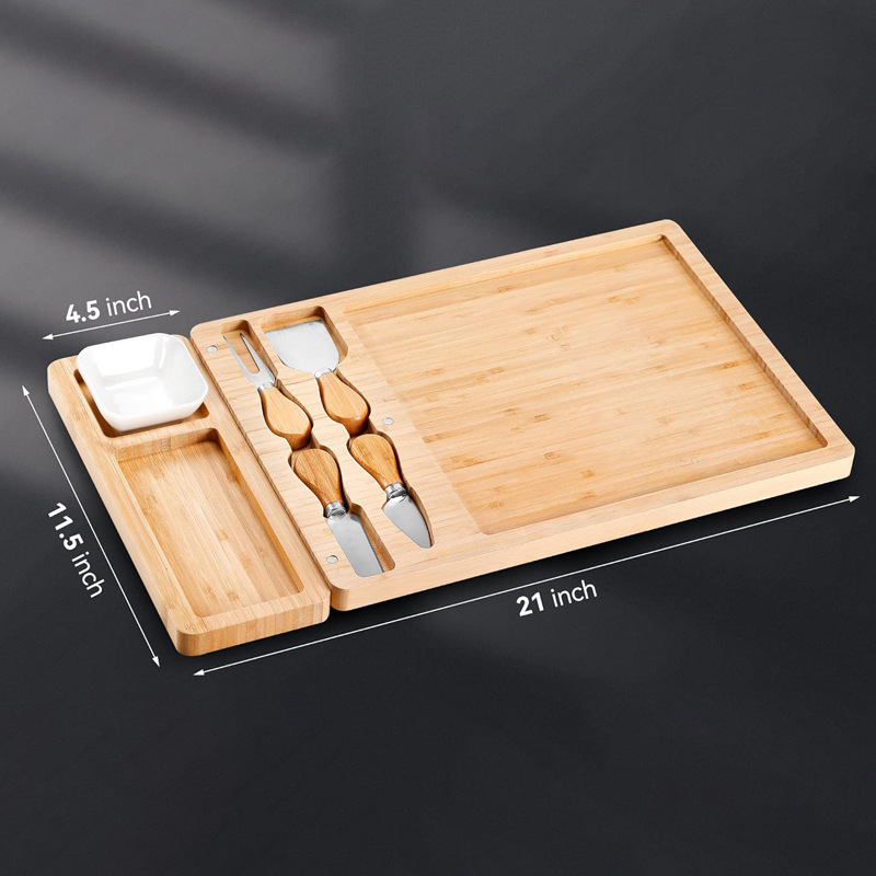 Queso de bambú Tabla de quesos cocina de cuatro piezas multi-función tabla de cortar partido merienda fruta filete bandeja de Bambú