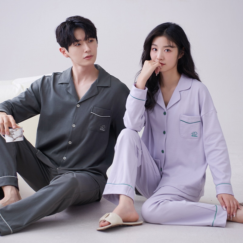 Nuevo Pijama de algodón puro para parejas Primavera y otoño prendas de vestir exteriores de algodón de manga larga más tamaño cardigan simple traje de desgaste para el hogar de los hombres