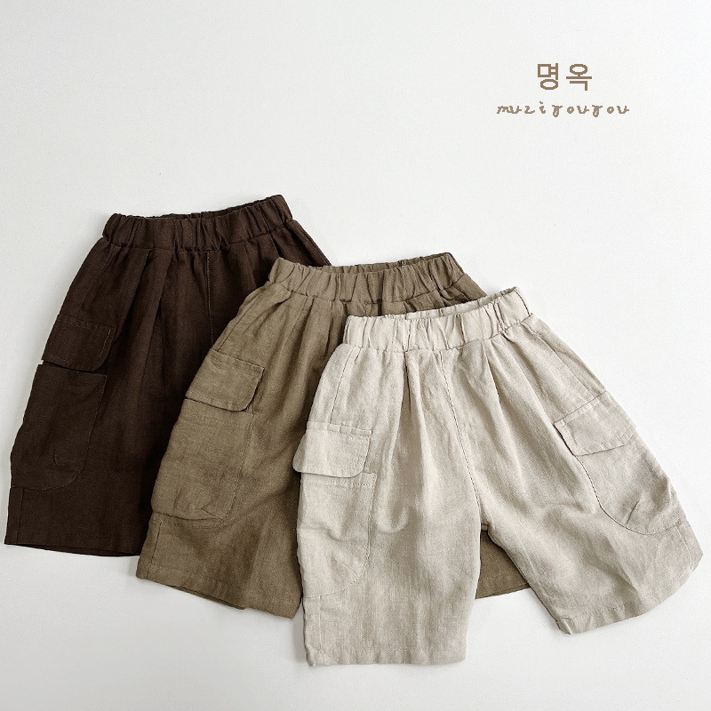 Pantalones cortos de verano para niños, pantalones cargo informales para niños, pantalones de estilo japonés y coreano para niñas, pantalones de ramio modernos, transpirables y cómodos