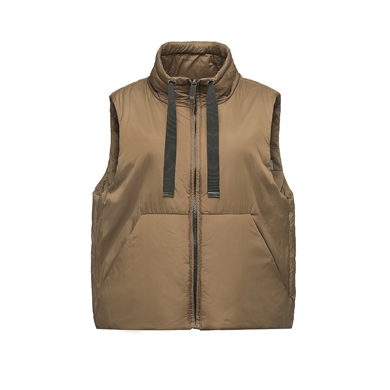 M's Lightweight and Warm Luxury Camel Hair Filled Drawstring Stand Collar Casual Women's Vest Vest for Outer Wear and Inner Wear