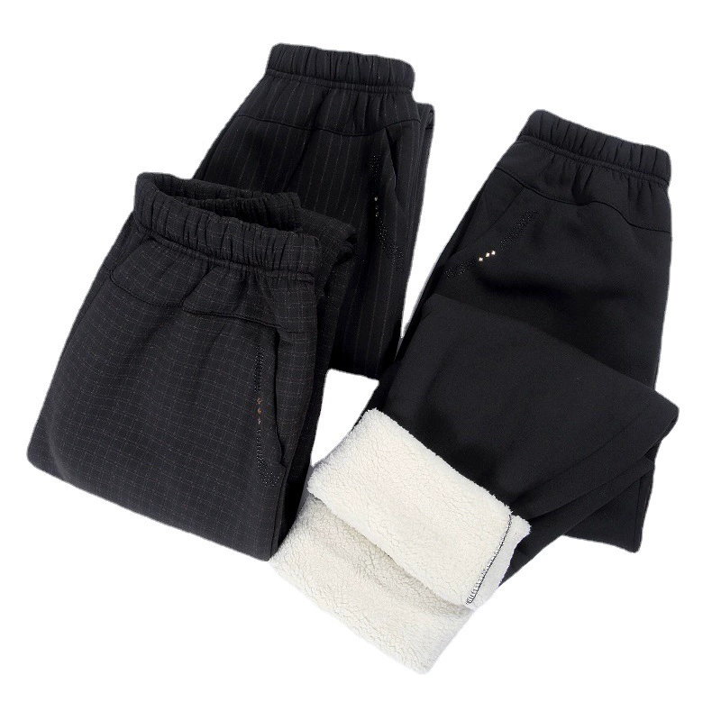 Женские брюки среднего и пожилого возраста, зимние толстые брюки на флисовой подкладке, повседневные Прямые брюки для мам с высокой талией и эластичной лентой для бабушки