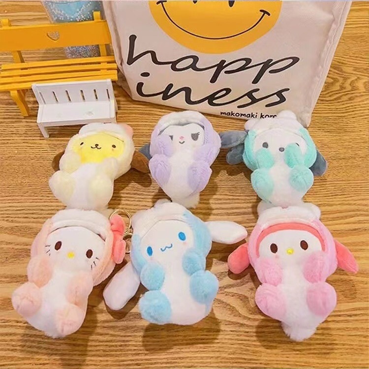 Cute Sanrio Plush Dolls Kuromi Bag Plushies Cinnamoroll Toy Keychains Wholesale