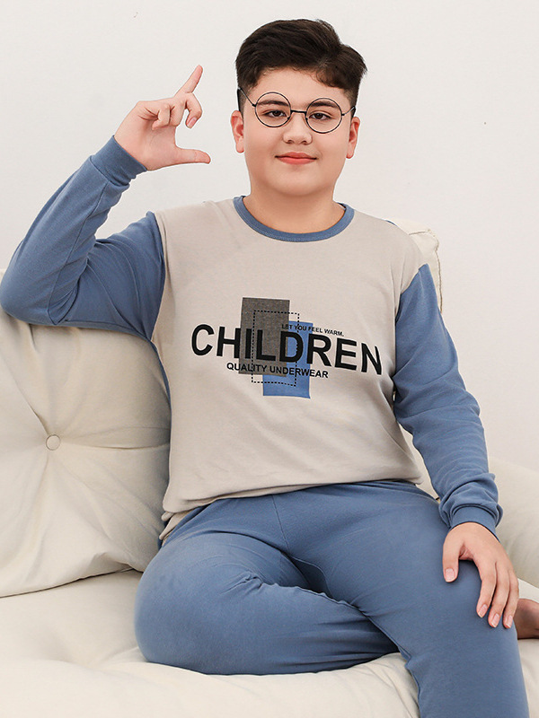 胖童秋衣秋裤男童加肥加大青少年纯棉大男孩睡衣儿童保暖内衣套装|undefined