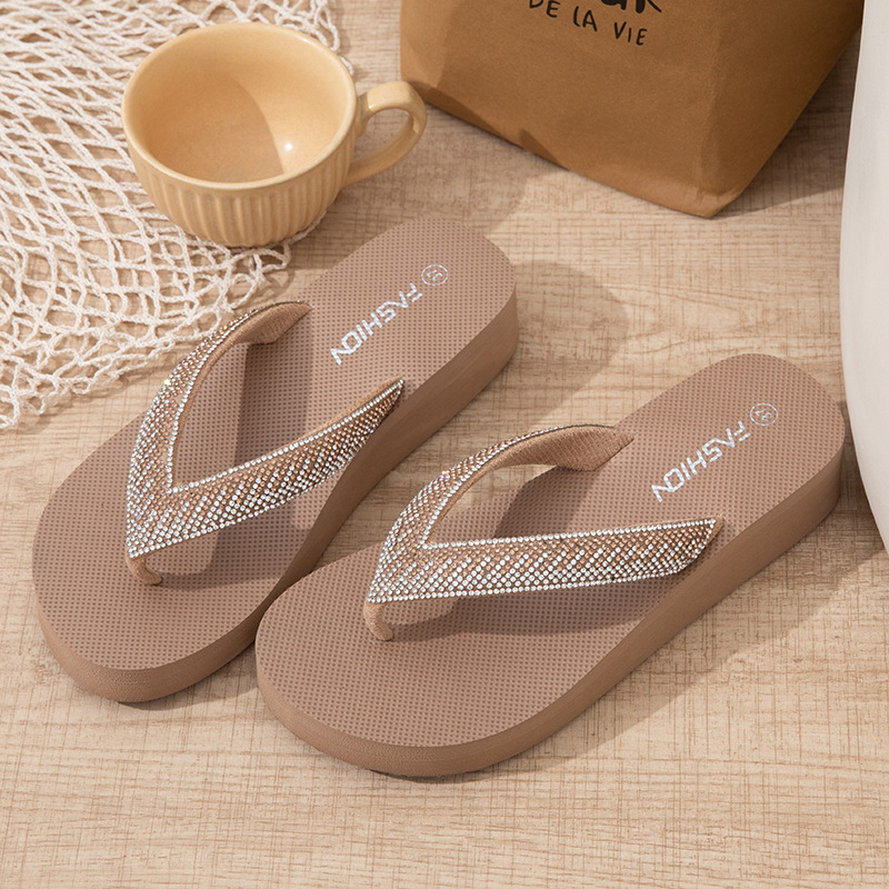 Zapatillas de viento de hadas de verano, zapatillas de moda de diamante, zapatillas de playa, zapatillas de playa, tacones de zapatillas de flip flops