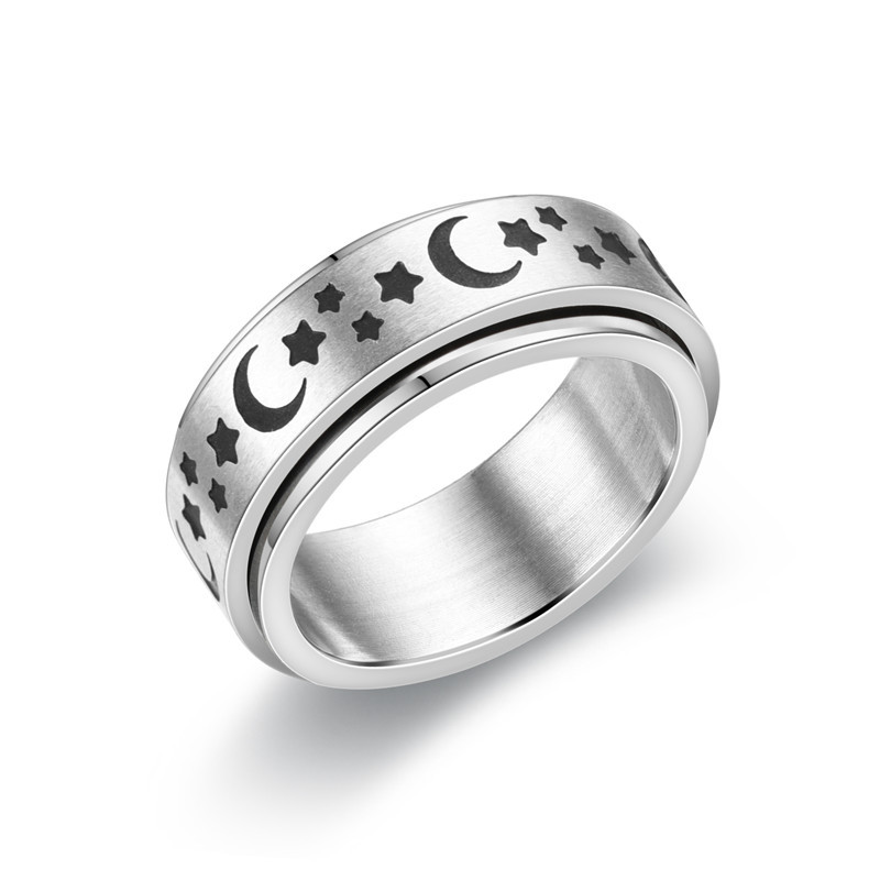 Wholesale New Star And Moon Carved Titanium Steel Rotating Ring Nihaojewelry display picture 20