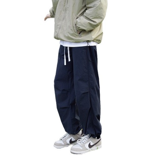 Loose Ankle Hem Thin Quick-Dry Work Pants for Men - Autumn Hipster Parachute Casual Streetwear Ice Silk Pants