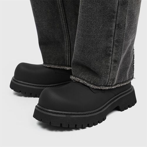 Derby shoes, men's low-cut Martin boots, British style round head shoes, black work shoes, thick soles, height-increasing casual leather shoes