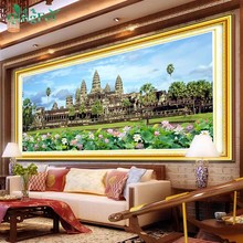 青飞精准印布吴哥吴哥王朝十字绣欧式风格装饰画荷花风景建筑物画