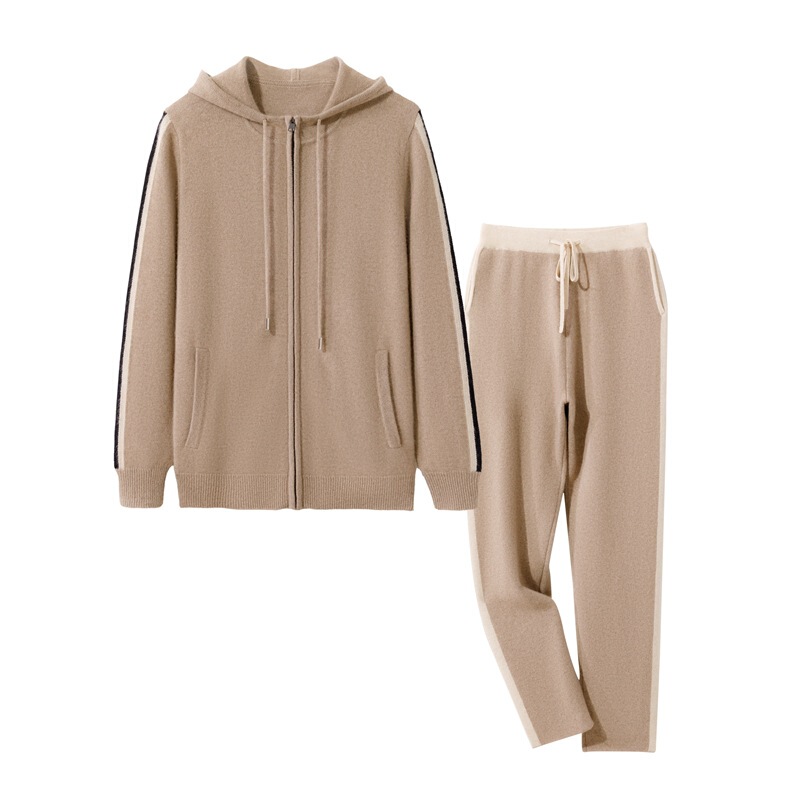 Two-tone thick cashmere sweater set for men, 100% pure cashmere, stylish and versatile, with zipper sweater and cashmere pants Two-tone thick cashmere sweater set for men, 100% pure cashmere, stylish and versatile, with zipper sweater and cashmere pants