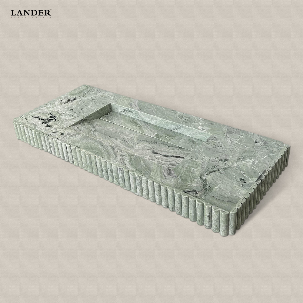 云中翡翠洗手盆绿色天然石材大理石洗手盆轻奢风酒店洗手盆