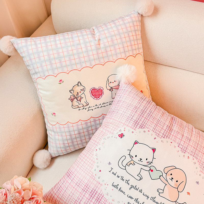 La amistad entre gatos y perros, almohada, funda de almohada, sofá de sala de estar, almohada, impresión de cabecera, almohada de cintura abstracta, bola de pelo