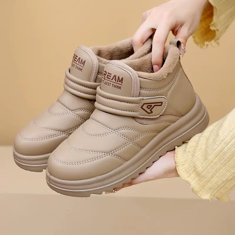 鞋子女冬季新款加绒加厚保暖雪地靴休闲时尚百搭魔术贴防滑妈妈鞋
