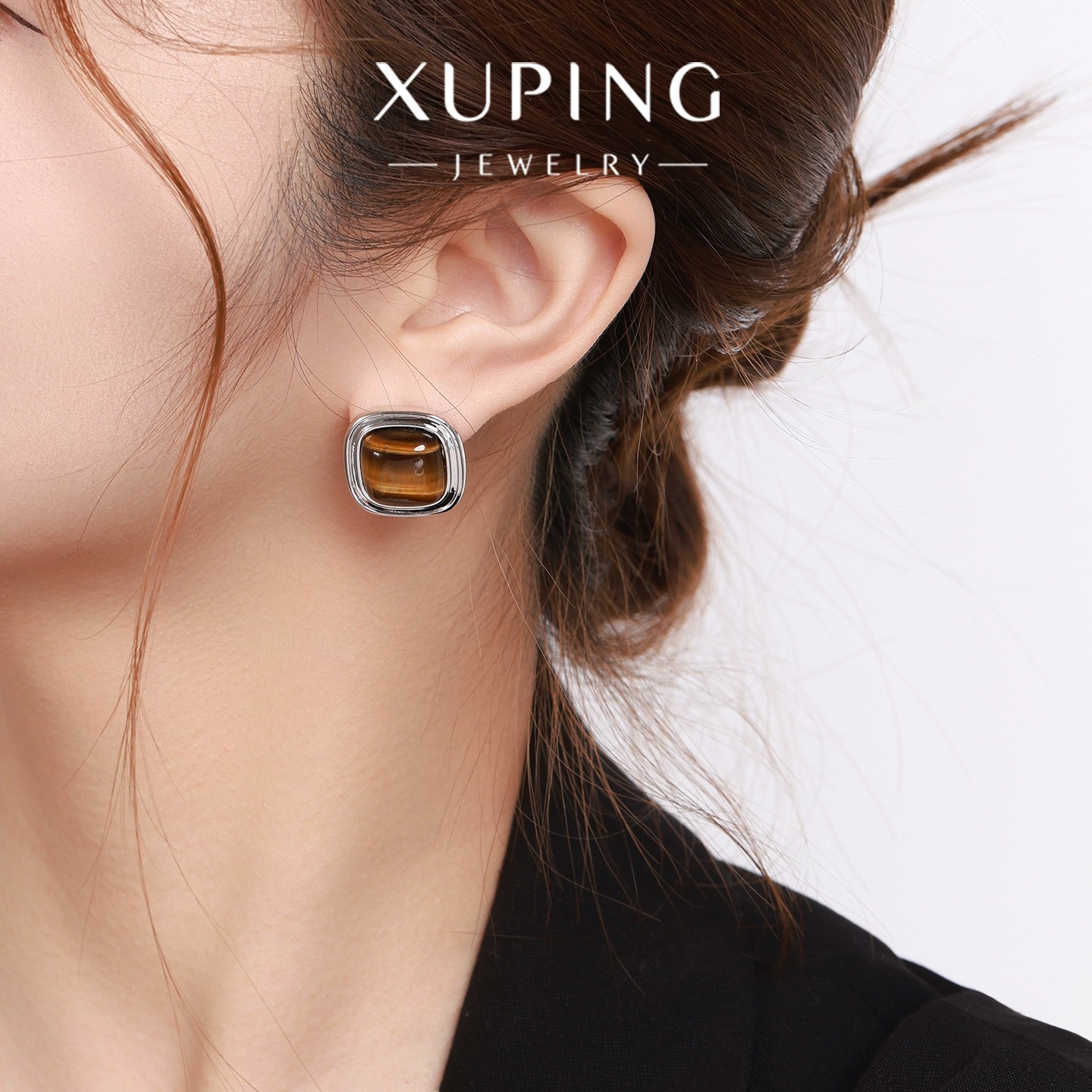 Xuping geometría cuadrada mirad imitación de piedra de ojo de tigre simple nicho de alta sensación otoño invierno auriculares al por mayor