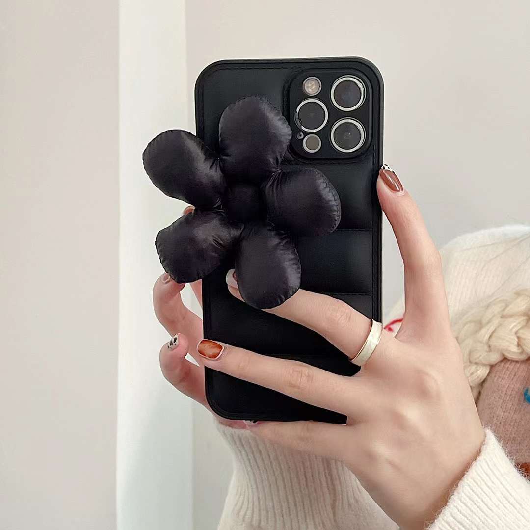 Chaqueta de plumón de color sólido simple flor tridimensional adecuada para iPhone 16ProMax funda para teléfono móvil 13 Apple 14 hombres y mujeres 15