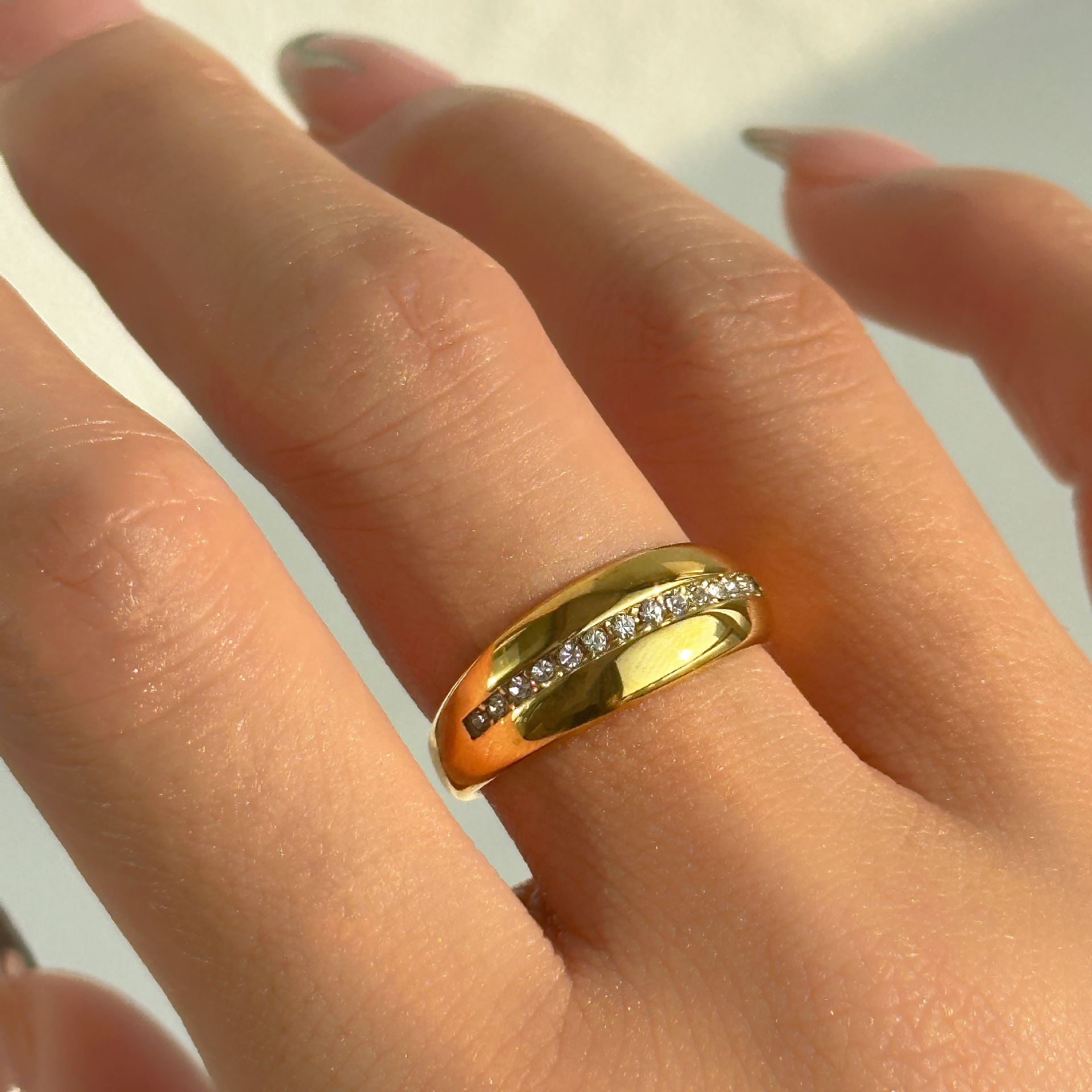 18K Gold Plated Plating Material Zircon Inlay Material Wholesale Retro Geometric Stainless Steel 18k Gold Plated Zircon Rings