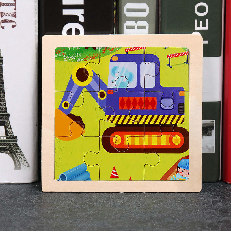 Rompecabezas para niños, animales de dibujos animados, rompecabezas plano de 9 piezas, educación temprana para bebés, iluminación, cognición, juguetes de madera transfronterizos