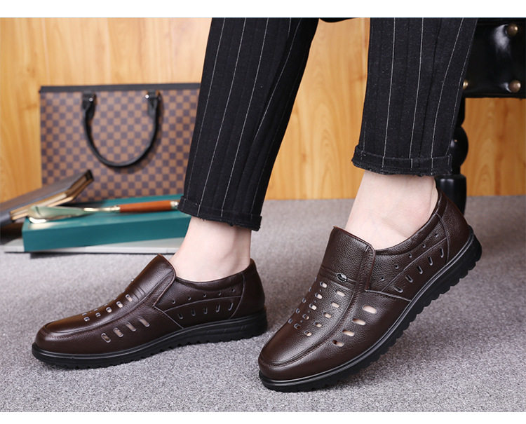 Giày da nam da bò lớp đầu cỡ lớn, giày lười mũi tròn đế mềm công sở và thường ngày — Giày bông lót lông màu nâu, Giày bông lót lông màu đen, Giày bệt màu nâu, Giày bệt đen chi tiết 35
