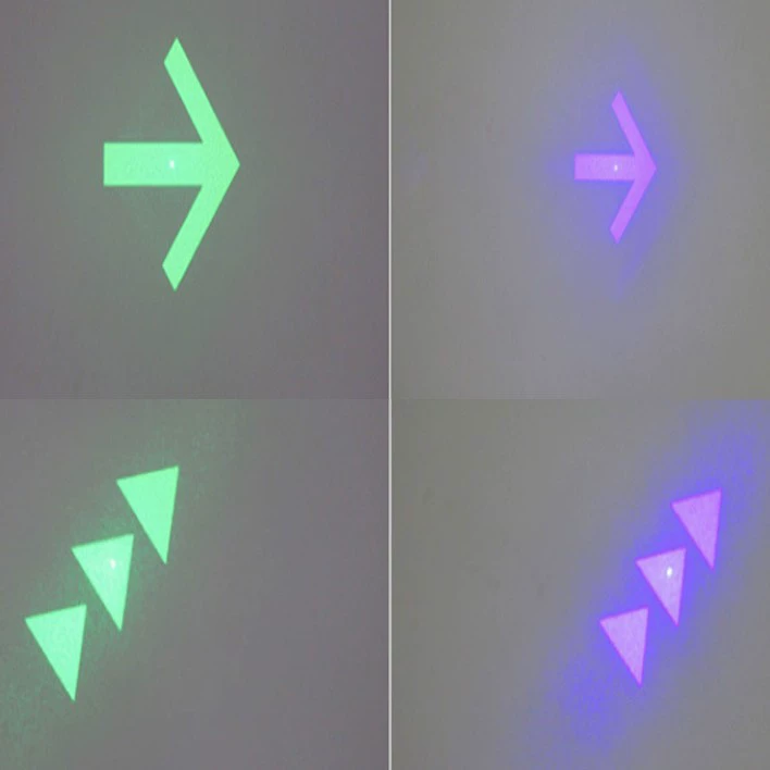 Red, green, blue light 14.8 degrees fire guide arrow indicating positioning laser light 14.6 degrees solid arrow laser
