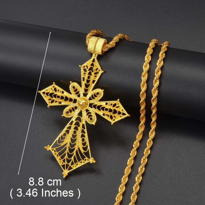 Annio Ethiopian Gold Color Cross Charms Pendant Necklaces Af|undefined