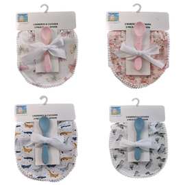 跨境爆款婴儿3件套 ins风宝宝围嘴+勺子 新生儿礼盒围脖式口水巾