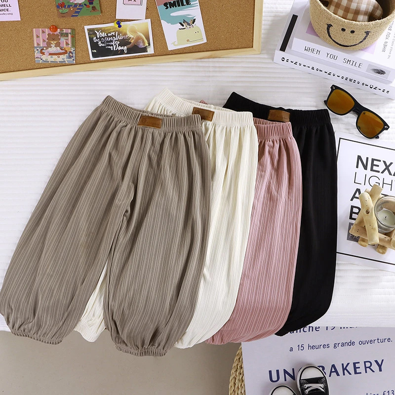 Children's Summer Ice Silk Anti-Mosquito Pants Breathable Bloomers Thin Boys and Girls Casual Pants for Middle and Large Children