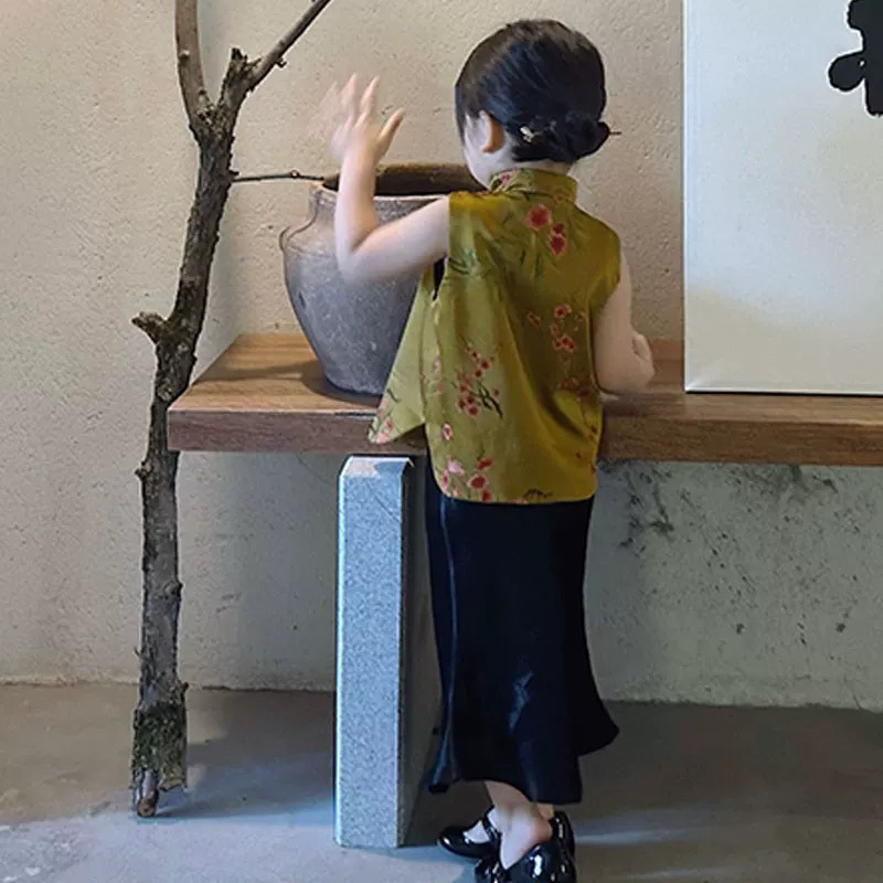 女童中式夏季新款套装2025儿童国风马甲上衣小女孩夏季半身裙两件|undefined